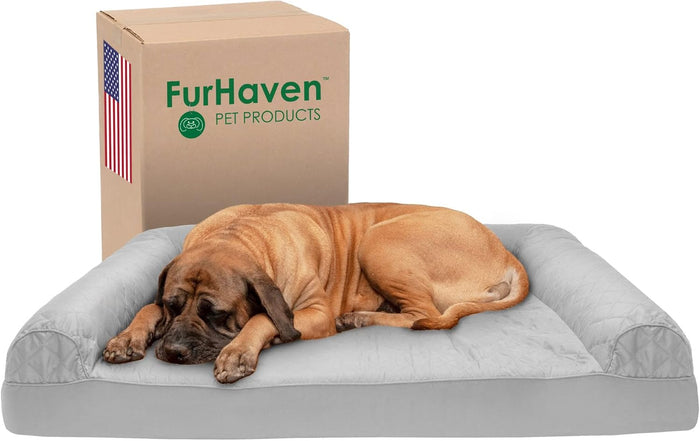 Furhaven Cooling Gel Dog Bed For Large Dogs Quilted Sofa SilverGray Jumbo Plus XXL