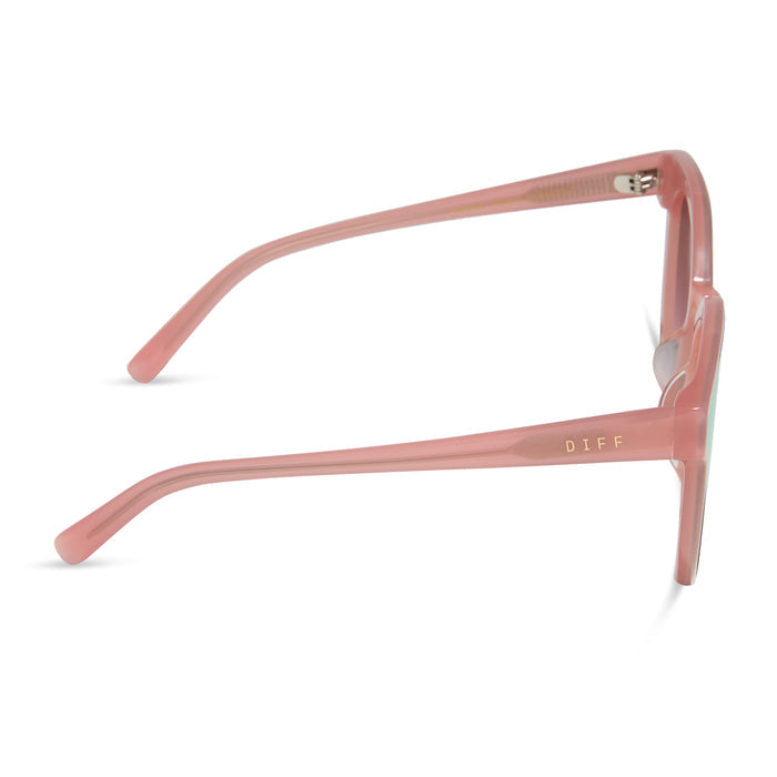diff eyewear featuring the gemma round sunglasses with a peach frame and cool matcha gradient mirror lenses side view