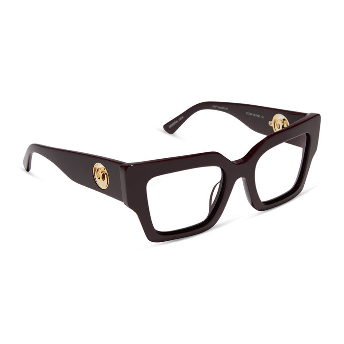 star wars x diff eyewear featuring the general leia™ square prescription glasses with a aubergine purple frame angled view