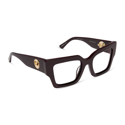star wars x diff eyewear featuring the general leia™ square prescription glasses with a aubergine purple frame angled view