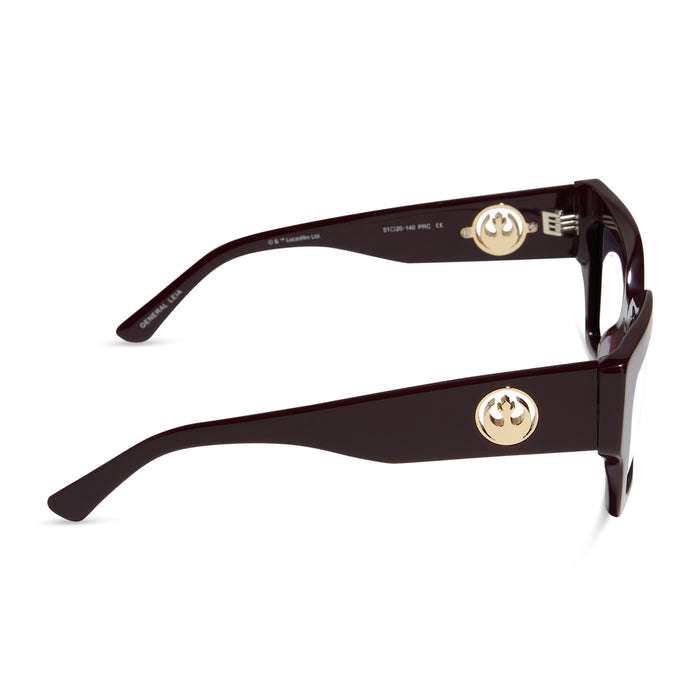 star wars x diff eyewear featuring the general leia™ square prescription glasses with a aubergine purple frame side view