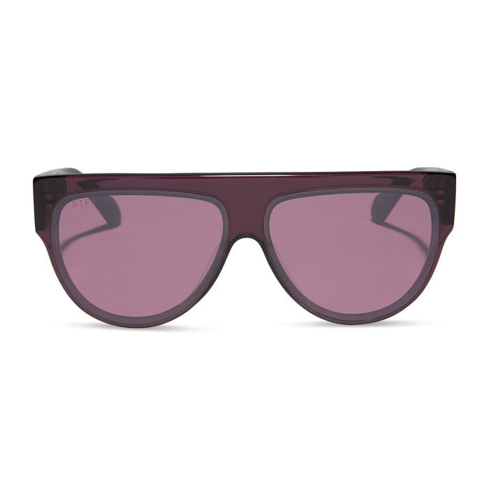 diff eyewear featuring the georgie square sunglasses with a aubergine frame and aubergine with silver flash front view