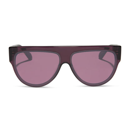 diff eyewear featuring the georgie square sunglasses with a aubergine frame and aubergine with silver flash front view