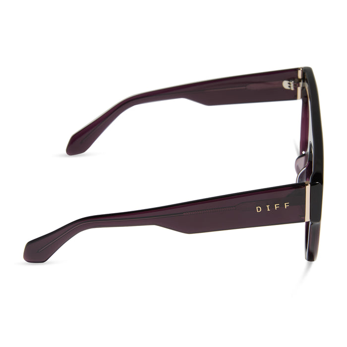 diff eyewear featuring the georgie square sunglasses with a aubergine frame and aubergine with silver flash side view