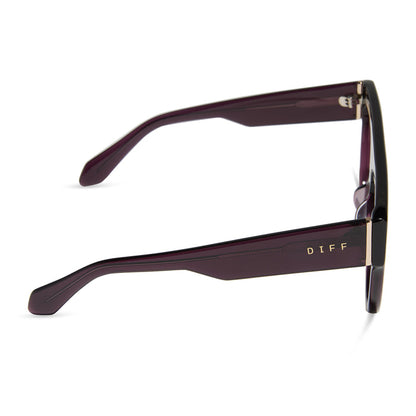 diff eyewear featuring the georgie square sunglasses with a aubergine frame and aubergine with silver flash side view