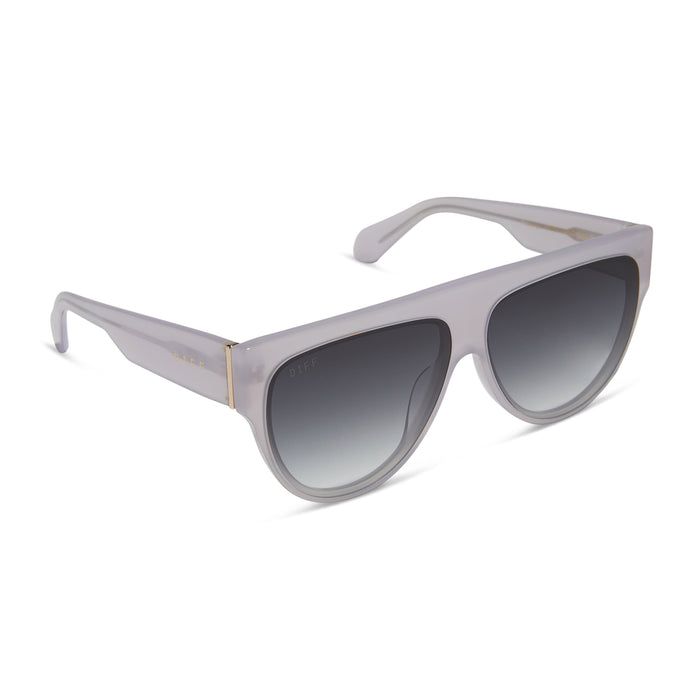 diff eyewear featuring the georgie square sunglasses with a thistle purple frame and grey gradient lenses angled view