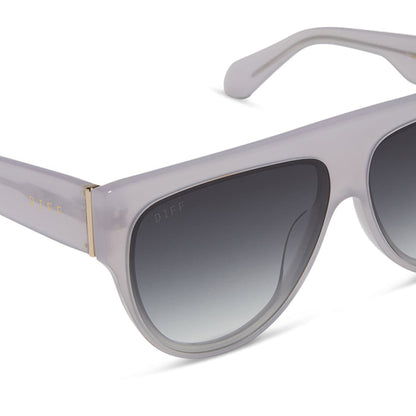 diff eyewear featuring the georgie square sunglasses with a thistle purple frame and grey gradient lenses detailed view