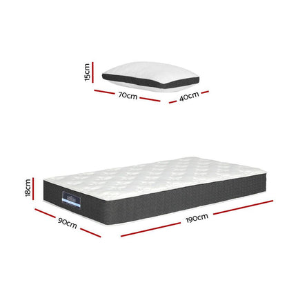 Giselle Bedding 18cm Mattress Medium Soft w/Pillows Single -Home Living Store - -