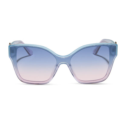 wicked x diff eyewear featuring the glinda upland butterfly cat eye sunglasses with a blue pink gradient frame and blue to pink lenses front view