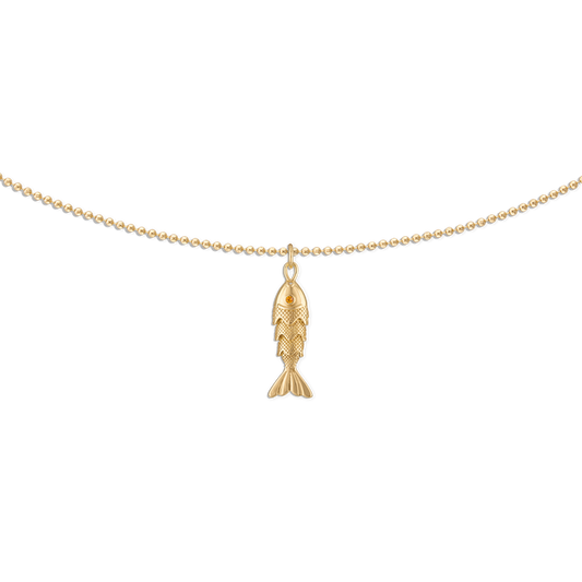 Gold Fish Ball Chain Necklace - 18k gold filled ball chain with movable gold fish charm