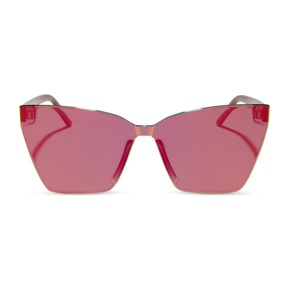 diff eyewear featuring the goldie cat eye sunglasses with a animal frame and red hot summer mirror lenses front view