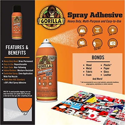 Gorilla Multipurpose Heavy Duty Spray Adhesive, 11oz, Clear -  6314401 MEGA