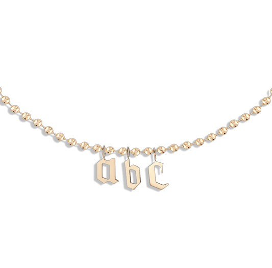 Gothic Initial Chain Necklace - 18k gold filled ball chain with gothic letter charm