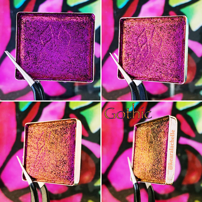 Gothic Jewelled Multichrome Eyeshadow angle shifts violet-pink-red-orange-gold