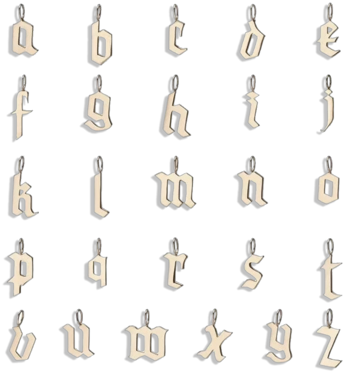 Gothic Letter Charm - 14k gold filled 14mm gothic initial personalization charm