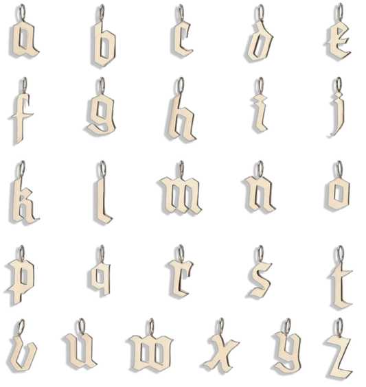 Gothic Letter Charm - 14k gold filled 14mm gothic initial personalization charm