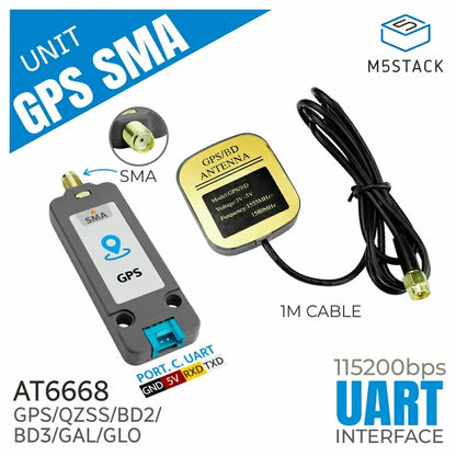 GPS/BDS Unit with SMA Antenna (AT6668) - m5stack-store