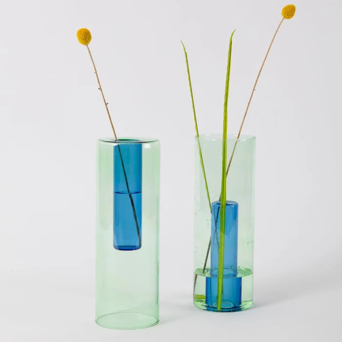 GREEN / BLUE  - LARGE  - REVERSIBLE GLASS VASE