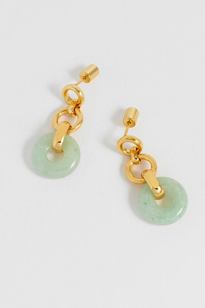 Green Graduated Round Link Drop Earrings