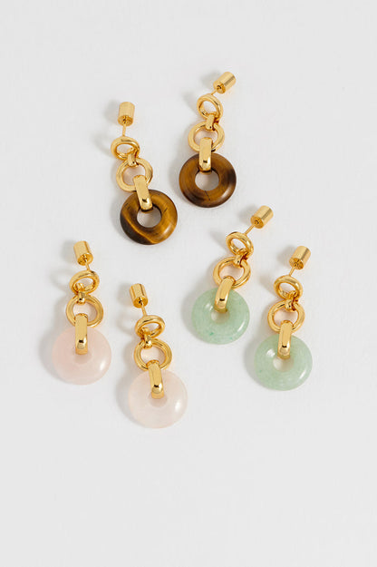 Green Graduated Round Link Drop Earrings