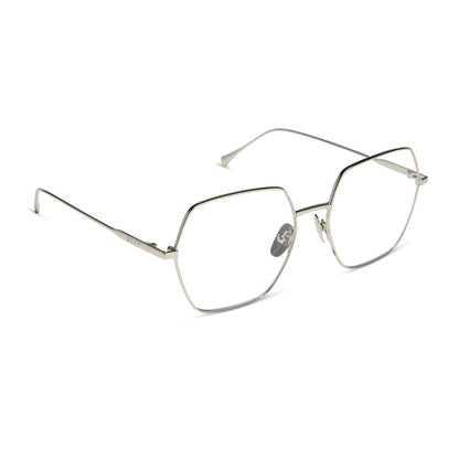 diff eyewear featuring the harlowe square prescription glasses with a silver frame angled view