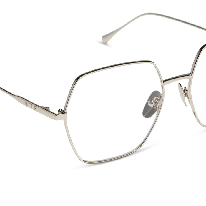 diff eyewear featuring the harlowe square prescription glasses with a silver frame detailed view