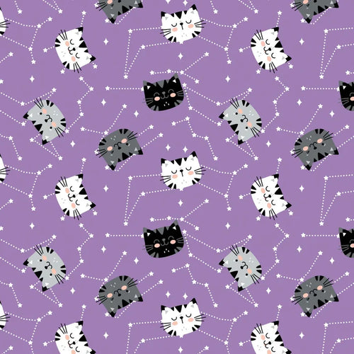 Having Fun Purple Kitten Constellations Fabric, Camelot
