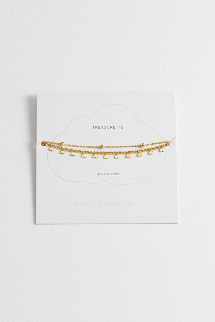 Heart and Bead Chain Double Bracelet