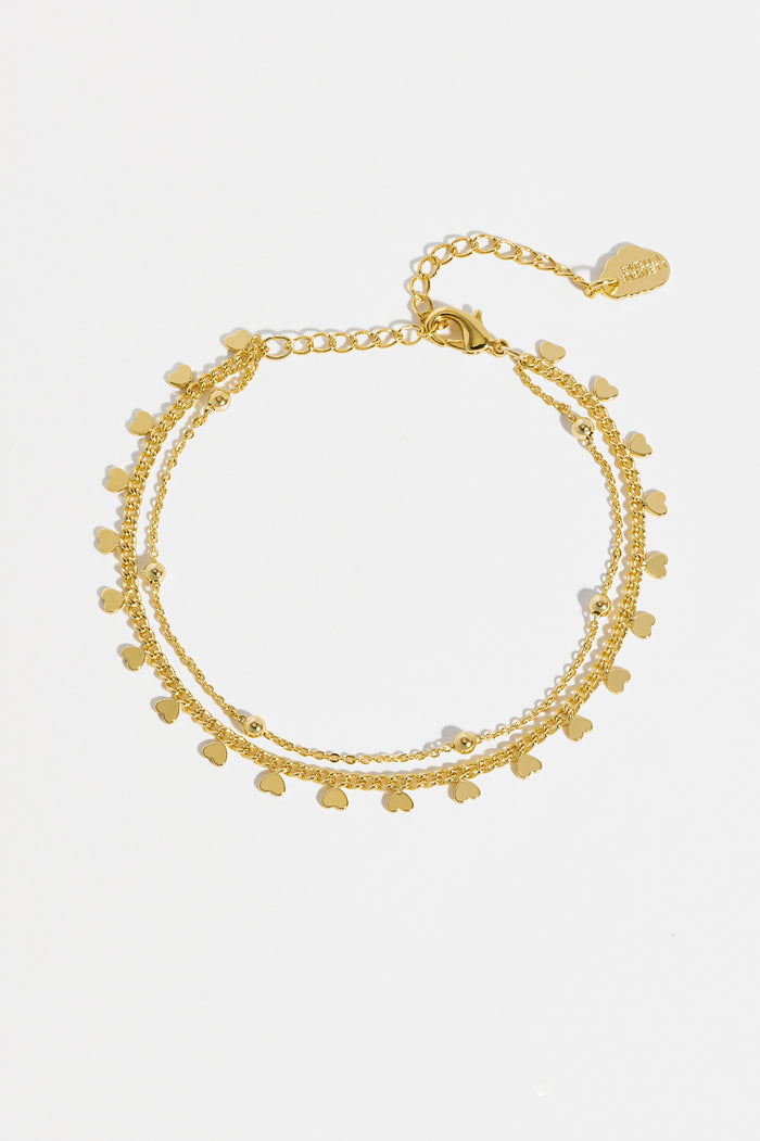 Heart and Bead Chain Double Bracelet