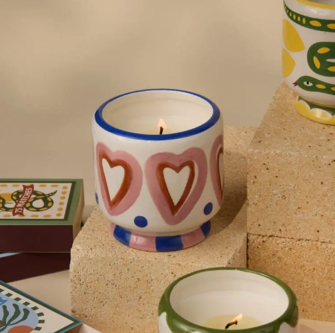 HEARTS CERAMIC CANDLE ROSEWOOD 8OZ