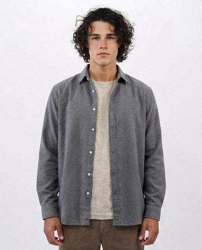 Heather Grey Classic Flannel Long Sleeve Shirt - O203066