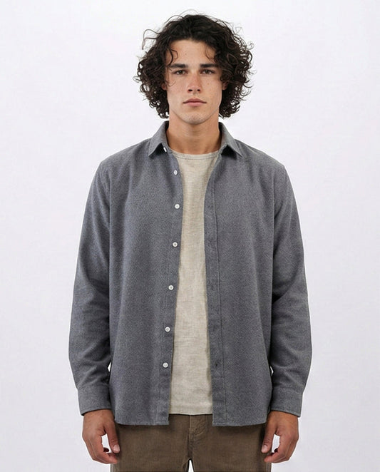 Heather Grey Classic Flannel Long Sleeve Shirt - O203066