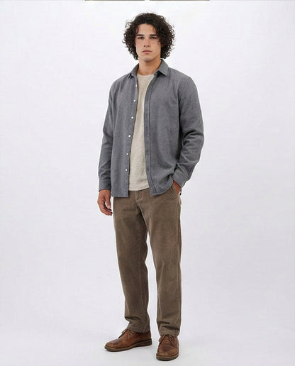 Heather Grey Classic Flannel Long Sleeve Shirt - O203066