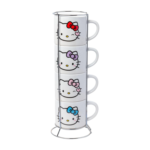 Hello Kitty Winking Hearts 5-Piece Ceramic Mug Stack Home Goods Silver Buffalo LLC