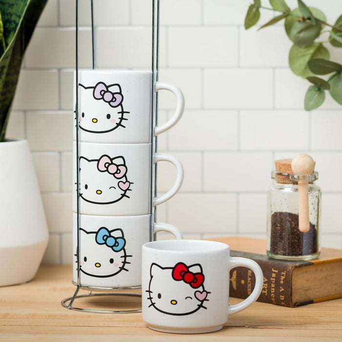Hello Kitty Winking Hearts 5-Piece Ceramic Mug Stack Home Goods Silver Buffalo LLC