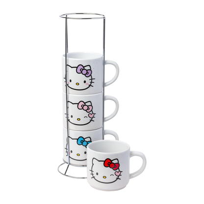 Hello Kitty Winking Hearts 5-Piece Ceramic Mug Stack Home Goods Silver Buffalo LLC