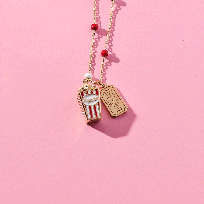 'Here For The Drama!' Popcorn Charm Locket Pendant