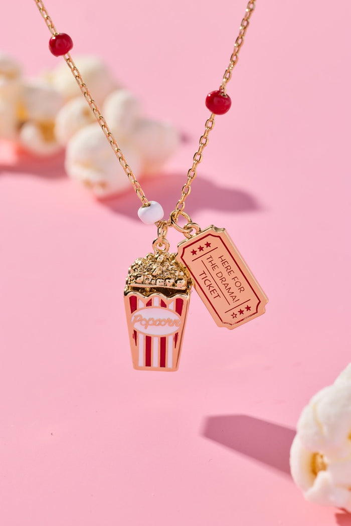 'Here For The Drama!' Popcorn Charm Locket Pendant