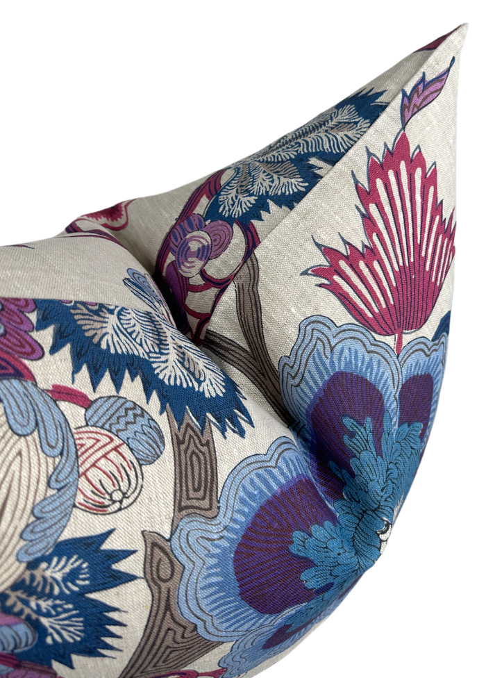 Indienne Jacobean Pillow Cover in Raspberry and Blue, Thibaut Pillows