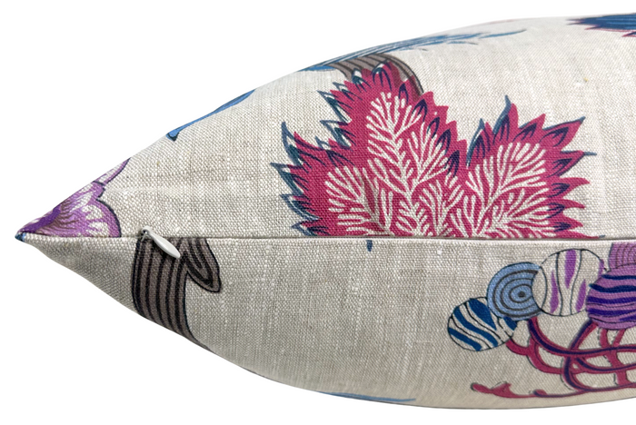 Indienne Jacobean Pillow Cover in Raspberry and Blue, Thibaut Pillows