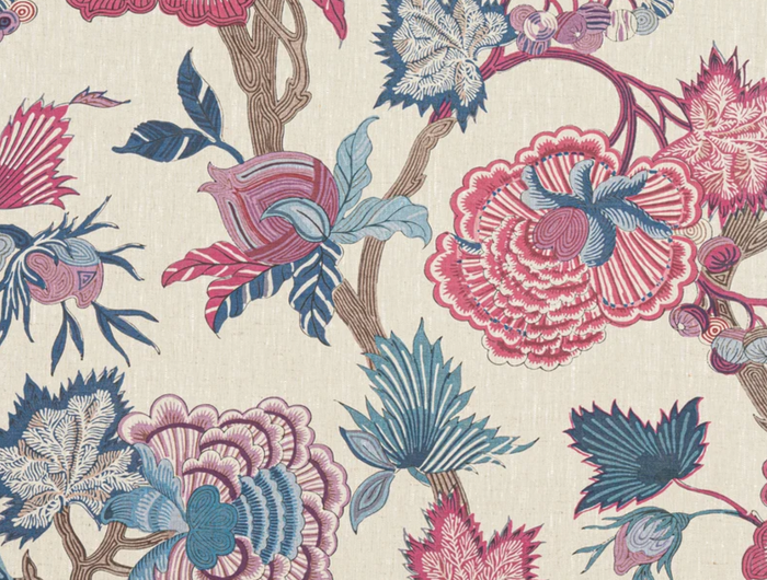Indienne Jacobean Pillow Cover in Raspberry and Blue, Thibaut Pillows
