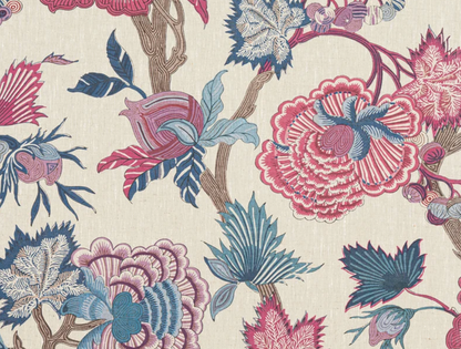 Indienne Jacobean Pillow Cover in Raspberry and Blue, Thibaut Pillows