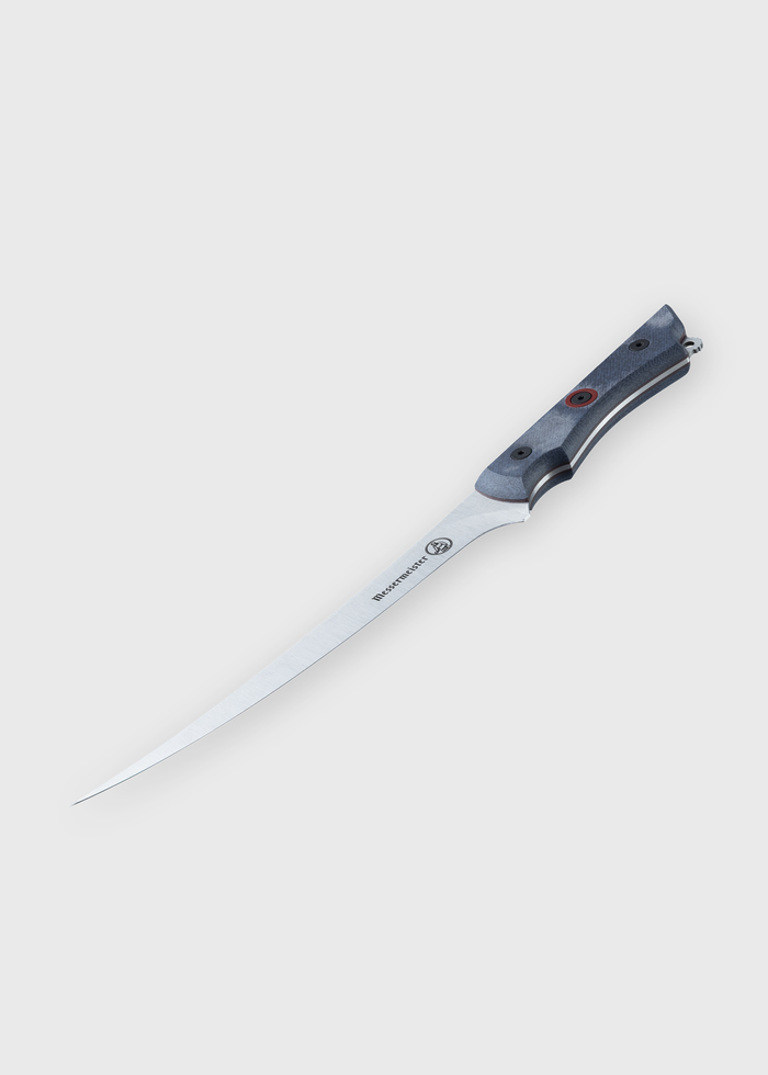 A sleek fillet knife with a long, sharp blade and a sturdy, ergonomic handle, set against a plain white background.