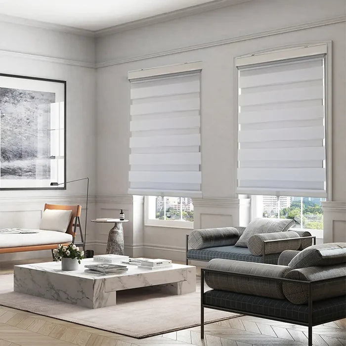 ITY CDNW-1 44 Olivia Stone Cordless Polyester Zebra Day-Night Blind 44"x84" in White