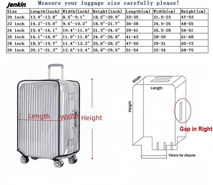 JenKin Luggage Protector Suitcase Cover PVC Waterproof Travel Suitcase Fits Most 20" to 30" (20" (13.8" L x 9.1" W x 20.9" H)) JenKin