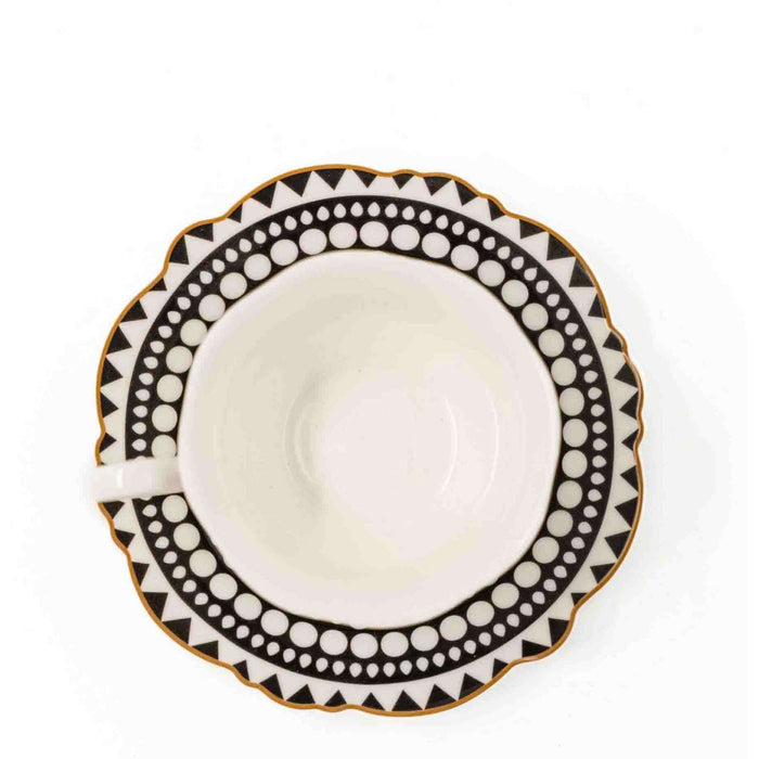Jenna Clifford Black Rose Cup & Saucer - Black & White