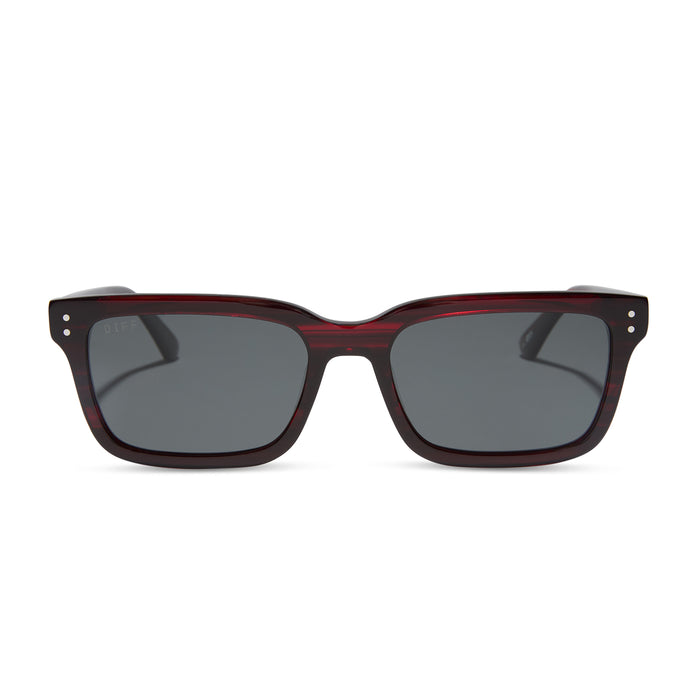 yellowstone x diff eyewear john dutton rectangular sunglasses with a redwood frame and grey polarized lenses front view