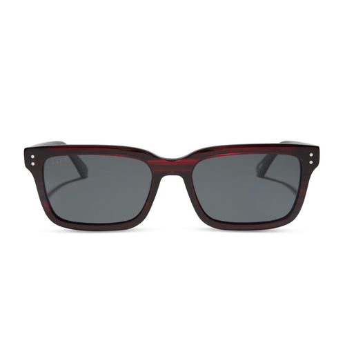 yellowstone x diff eyewear john dutton rectangular sunglasses with a redwood frame and grey polarized lenses front view