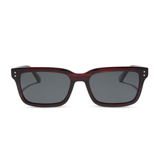 yellowstone x diff eyewear john dutton rectangular sunglasses with a redwood frame and grey polarized lenses front view