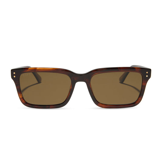 yellowstone x diff eyewear featuring the john dutton rectangle sunglasses with a sequoia tortoise frame and brown polarized lenses front view
